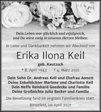 Traueranzeige von Erika Ilona Keil von Mitteldeutsche Zeitung Bitterfeld