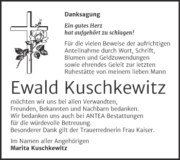 Traueranzeige von Ewald Kuschkewitz von Mitteldeutsche Zeitung Dessau-Roßlau
