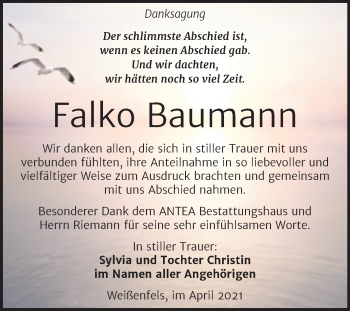Traueranzeige von Falko Baumann von Mitteldeutsche Zeitung Weißenfels