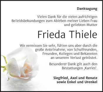 Traueranzeige von Frieda Thiele von Mitteldeutsche Zeitung Aschersleben