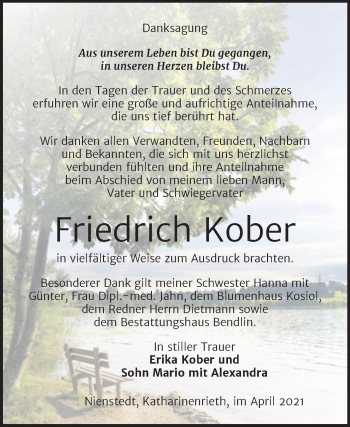 Traueranzeige von Friedrich Kober von Mitteldeutsche Zeitung Sangerhausen