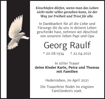 Traueranzeige von Georg Raulf von Trauerkombi Quedlinburg