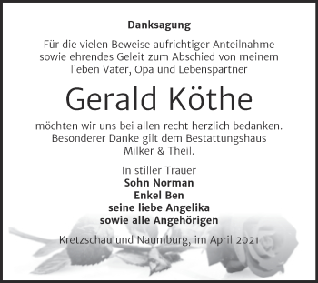Traueranzeige von Gerald Köthe von Mitteldeutsche Zeitung Zeitz