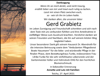 Traueranzeige von Gerd Grabietz von Mitteldeutsche Zeitung Halle/Saalkreis