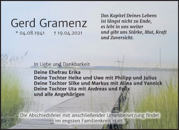 Traueranzeige von Gerd Gramenz von Trauerkombi Aschersleben
