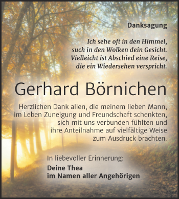 Traueranzeige von Gerhard Börnichen von Mitteldeutsche Zeitung Weißenfels
