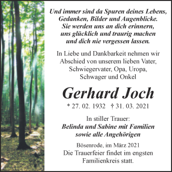 Traueranzeige von Gerhard Joch von Mitteldeutsche Zeitung Sangerhausen