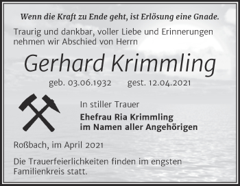 Traueranzeige von Gerhard Krimmling von Trauerkombi Merseburg