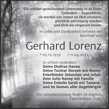 Traueranzeige von Gerhard Lorenz von Mitteldeutsche Zeitung Wittenberg