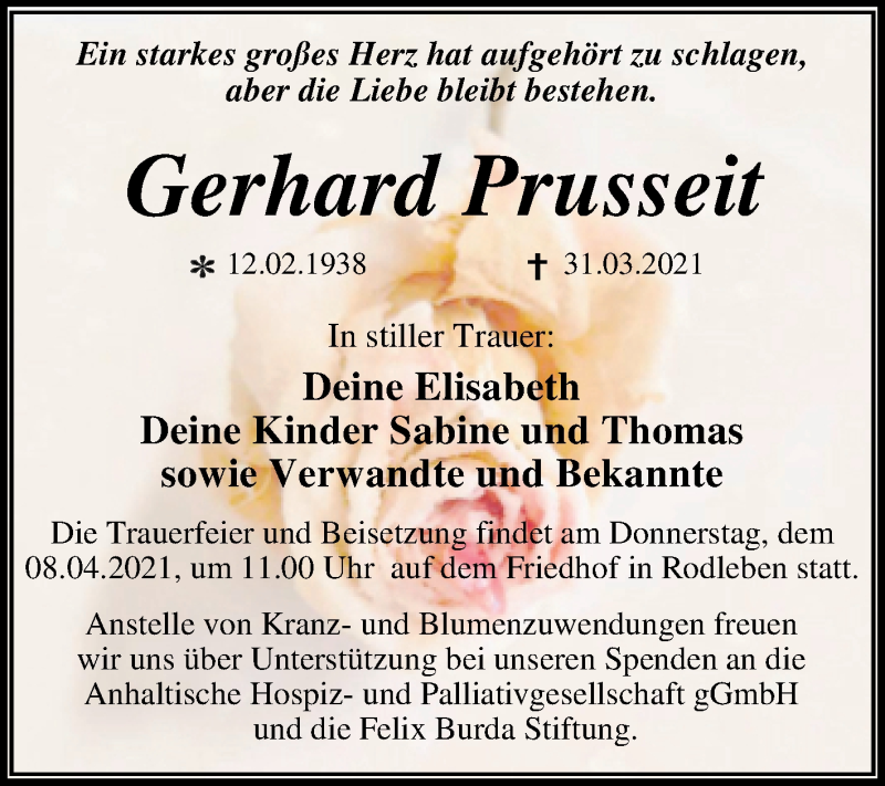  Traueranzeige für Gerhard Prusseit vom 07.04.2021 aus Mitteldeutsche Zeitung Dessau-Roßlau