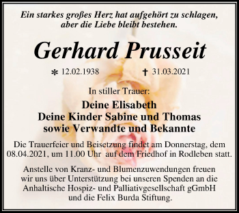 Traueranzeige von Gerhard Prusseit von Mitteldeutsche Zeitung Dessau-Roßlau