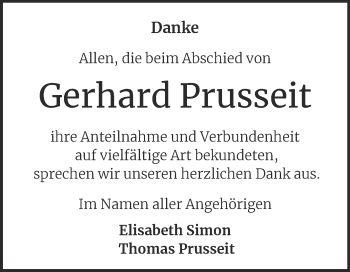 Traueranzeige von Gerhard Prusseit von Mitteldeutsche Zeitung Dessau-Roßlau