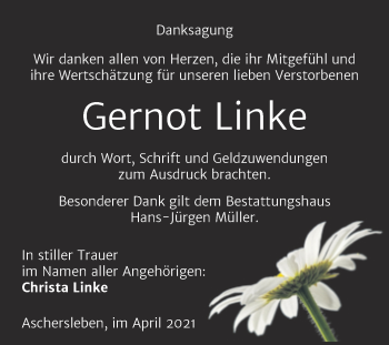 Traueranzeige von Gernot Linke von Trauerkombi Aschersleben