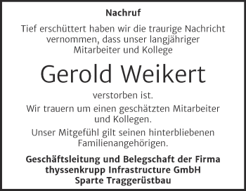 Traueranzeige von Gerold Weikert von Mitteldeutsche Zeitung
