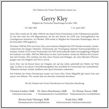 Traueranzeige von Gerry Kley von Mitteldeutsche Zeitung Halle/Saalkreis