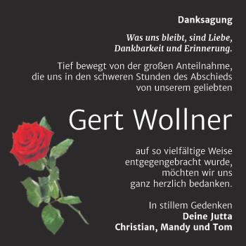 Traueranzeige von Gert Wollner von Trauerkombi Bitterfeld