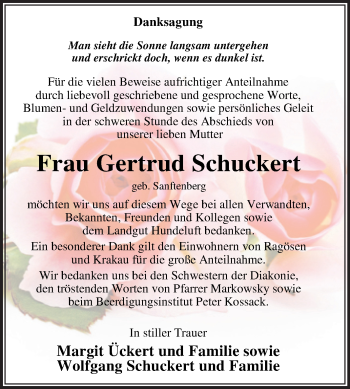 Traueranzeige von Gertrud Schuckert von Trauerkombi Dessau