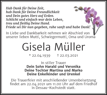 Traueranzeige von Gisela Müller von Mitteldeutsche Zeitung Dessau-Roßlau