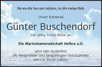 Traueranzeige von Günter Buschendorf von Mitteldeutsche Zeitung Mansfelder Land