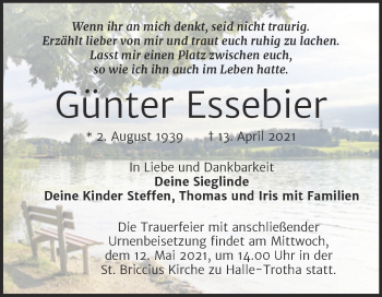 Traueranzeige von Günter Essebier von Mitteldeutsche Zeitung Halle/Saalkreis