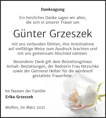 Traueranzeige von Günter Grzeszek von Mitteldeutsche Zeitung Bitterfeld