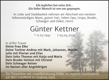 Traueranzeige von Günter Kettner von Mitteldeutsche Zeitung Weißenfels