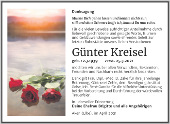 Traueranzeige von Günter Kreisel von Mitteldeutsche Zeitung Köthen