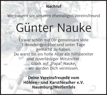 Traueranzeige von Günter Nauke von Mitteldeutsche Zeitung Weißenfels