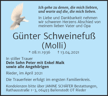 Traueranzeige von Günter Schweinefuß von Mitteldeutsche Zeitung Quedlingburg