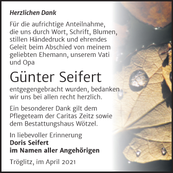 Traueranzeige von Günter Seifert von Mitteldeutsche Zeitung Zeitz