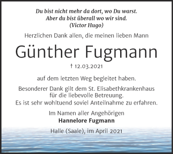 Traueranzeige von Günther Fugmann von Mitteldeutsche Zeitung Halle/Saalkreis