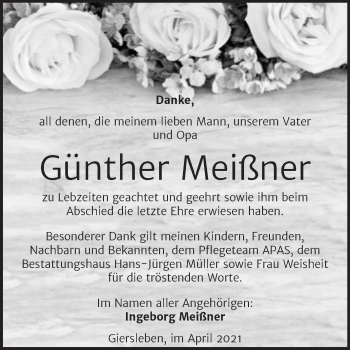 Traueranzeige von Günther Meißner von Mitteldeutsche Zeitung Aschersleben
