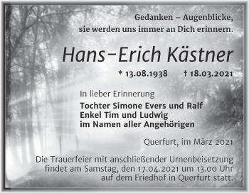 Traueranzeige von Hans-Erich Kästner von Super Sonntag Naumburg/Nebra