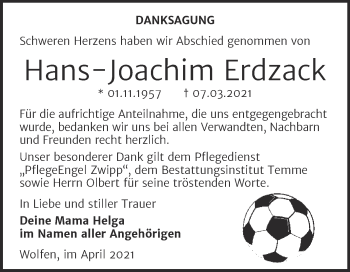 Traueranzeige von Hans-Joachim Erdzack von Mitteldeutsche Zeitung Bitterfeld