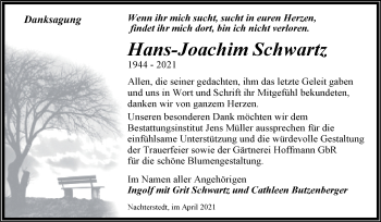 Traueranzeige von Hans-Joachim Schwartz von Trauerkombi Aschersleben
