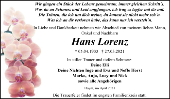Traueranzeige von Hans Lorenz von Mitteldeutsche Zeitung Aschersleben