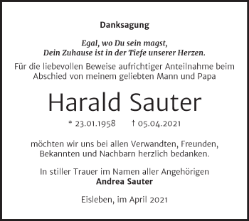 Traueranzeige von Harald Sauter von Trauerkombi Mansfelder Land