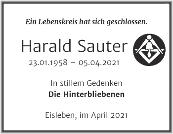Traueranzeige von Harald Sauter von Mitteldeutsche Zeitung Mansfelder Land