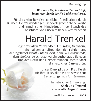 Traueranzeige von Harald Trenkel von Trauerkombi Mansfelder Land