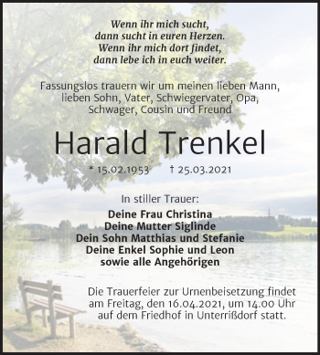Traueranzeige von Harald Trenkel von Mitteldeutsche Zeitung Mansfelder Land