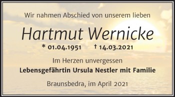 Traueranzeige von Hartmut Wernicke von Mitteldeutsche Zeitung Merseburg/Querfurt