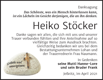 Traueranzeige von Heiko Stöcker von Mitteldeutsche Zeitung Bitterfeld