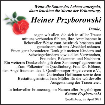 Traueranzeige von Heiner Przyborowski von Mitteldeutsche Zeitung Quedlingburg