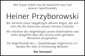 Traueranzeige von Heiner Przyborowski von Mitteldeutsche Zeitung Quedlingburg