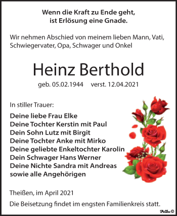 Traueranzeige von Heinz Berthold von Mitteldeutsche Zeitung Zeitz
