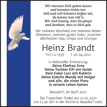 Traueranzeige von Heinz Brandt von Trauerkombi Köthen