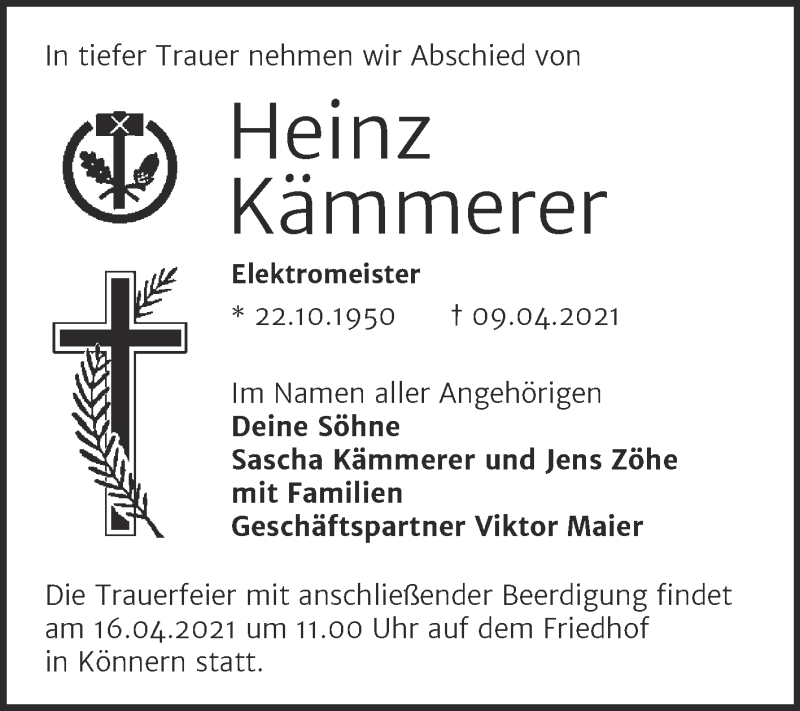  Traueranzeige für Heinz Kämmerer vom 14.04.2021 aus Mitteldeutsche Zeitung Bernburg