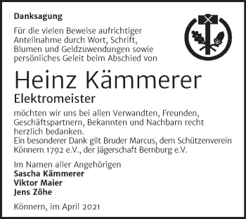 Traueranzeige von Heinz Kämmerer von Mitteldeutsche Zeitung Bernburg