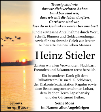 Traueranzeige von Heinz Stieler von Mitteldeutsche Zeitung Bitterfeld