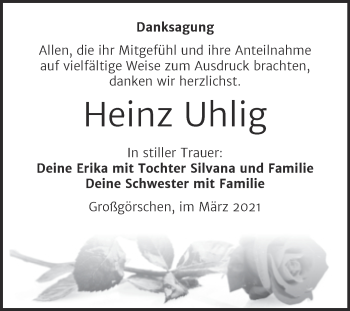 Traueranzeige von Heinz Uhlig von Mitteldeutsche Zeitung Weißenfels